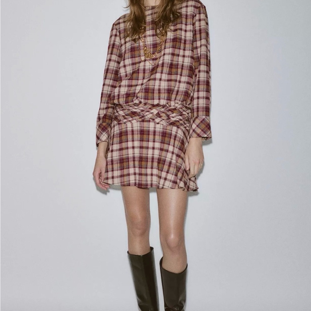 ZARA Plaid Long-Sleeve Dress